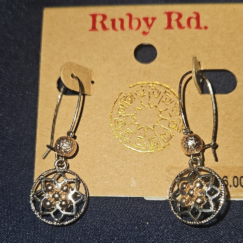 Ruby Rd. Gold Earrings with Intricate Filigree Design